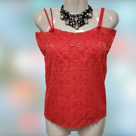 Red Lace Long Camisole Lace Tank Top Stretchy Long Camisole - Size L- NEW - Picture 11 of 13